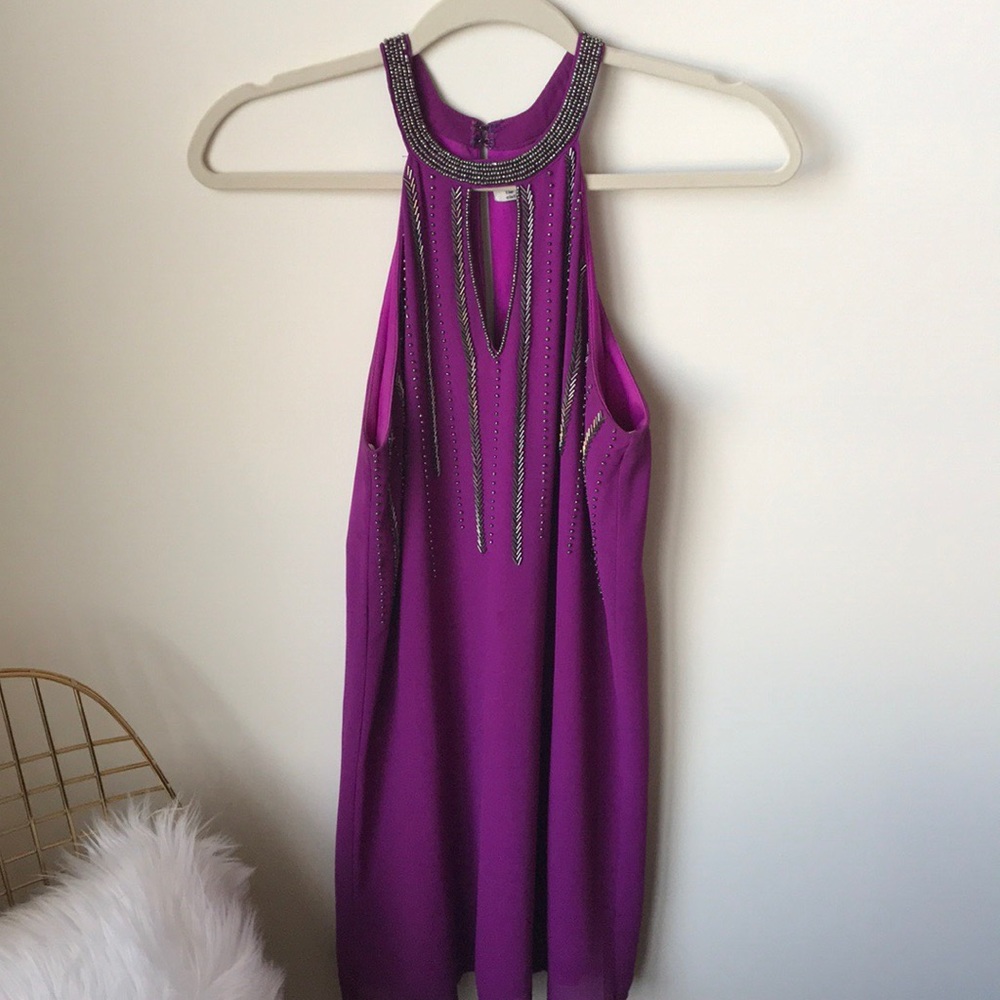 Purple sequenced neck dress